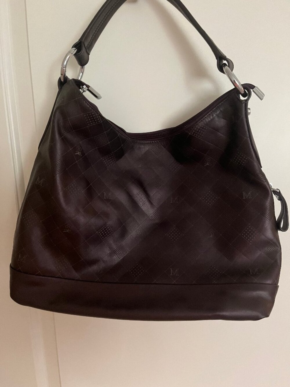MONTAGUT Paris Genuine Leather Monogram Hobo Shoulder Bag NWOT